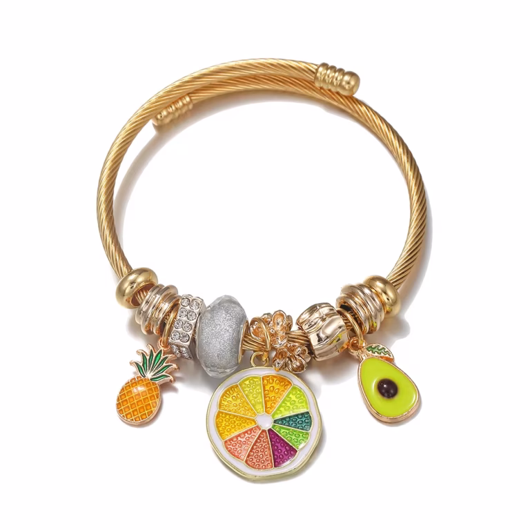 Adjustable DIY Gold Fruit Charm Bracelet (Pineapple)