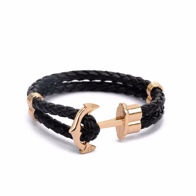 Braided Leather Wrap Bracelet (Gold Black)