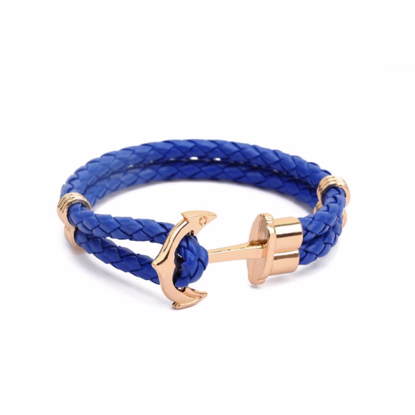 Custom Braided Leather Wrap Bracelet (Gold Blue)