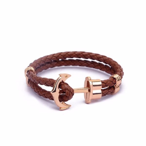 Custom Braided Leather Wrap Bracelet (Gold Brown)