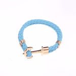 Custom Braided Leather Wrap Bracelet (Gold Sky Blue)