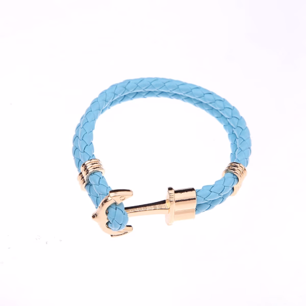 Custom Braided Leather Wrap Bracelet (Gold Sky Blue)
