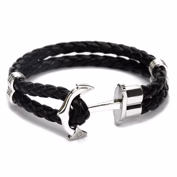 Custom Braided Leather Wrap Bracelet (Silver Black)