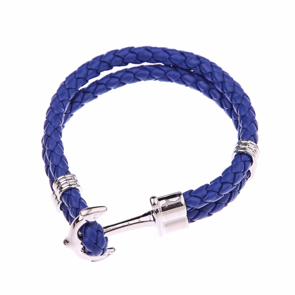 Custom Braided Leather Wrap Bracelet (Silver Blue)