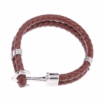 Custom Braided Leather Wrap Bracelet (Silver Brown)