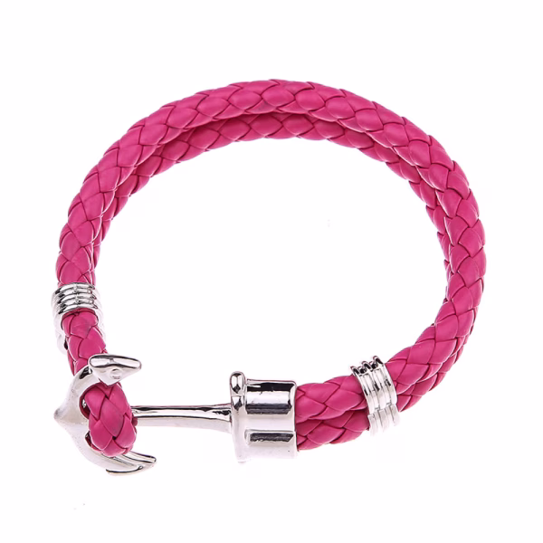 Custom Braided Leather Wrap Bracelet (Silver Deep Red)