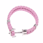 Custom Braided Leather Wrap Bracelet (Silver Rose Red)