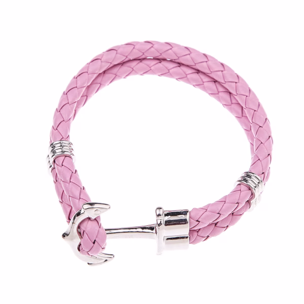 Custom Braided Leather Wrap Bracelet (Silver Rose Red)