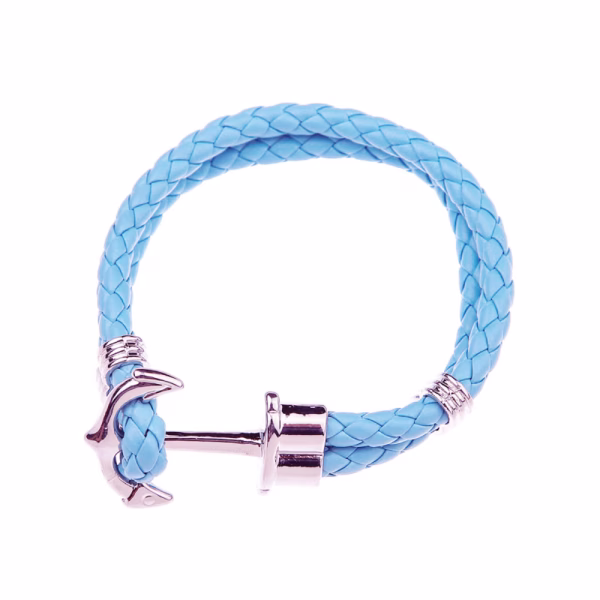 Custom Braided Leather Wrap Bracelet (Silver Sky Blue)