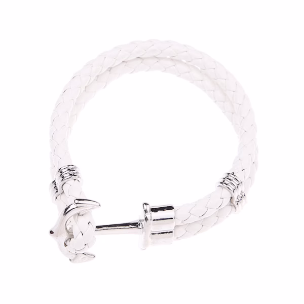 Custom Braided Leather Wrap Bracelet (Siver White)