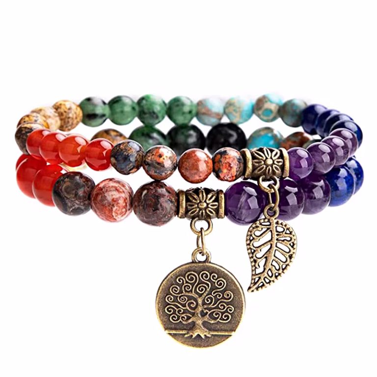 Natural Gemstone Bead Bracelet (Natural 7 Chakra Two Layer Bracelet)