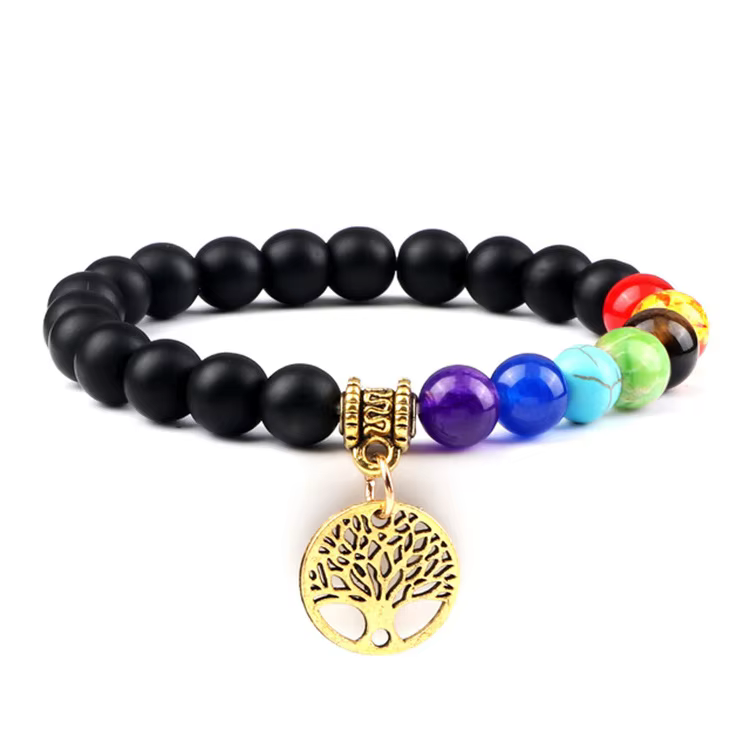 Tree of Life Chakra Healing Bracelet (Natural Black Frosted)