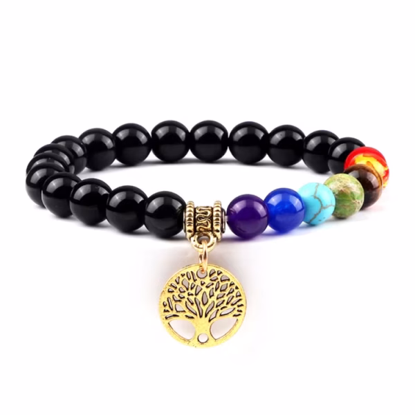 Tree of Life Chakra Healing Bracelet (Natural Obsidian)