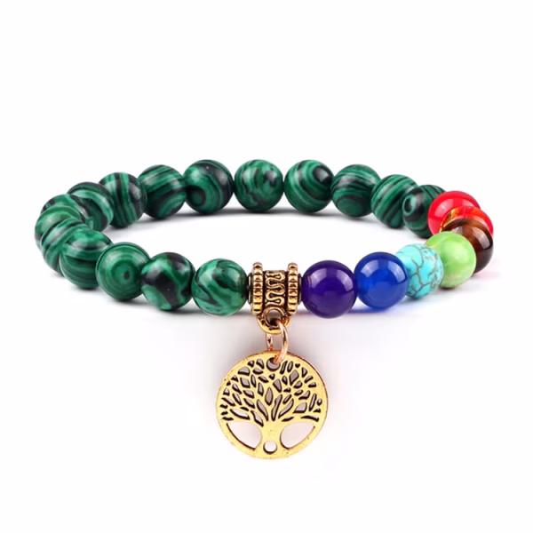 Tree of Life Chakra Healing Bracelet (Natural Malachite)