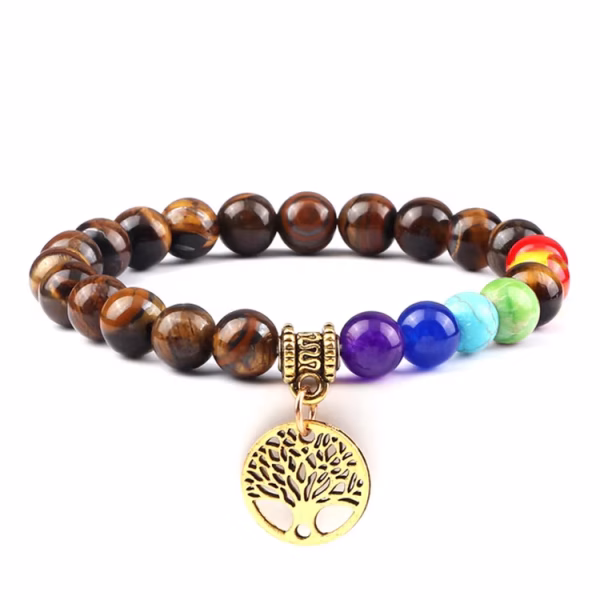 Tree of Life Chakra Healing Bracelet (Natural Tiger Eye)