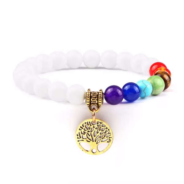 Tree of Life Chakra Healing Bracelet (Natural White Porcelain)