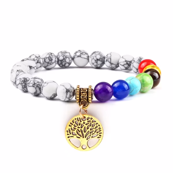 Tree of Life Chakra Healing Bracelet (Natural White Turquoise)