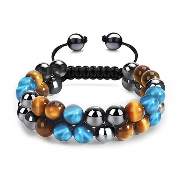 blue double layer braided tiger eyes stone bracelet