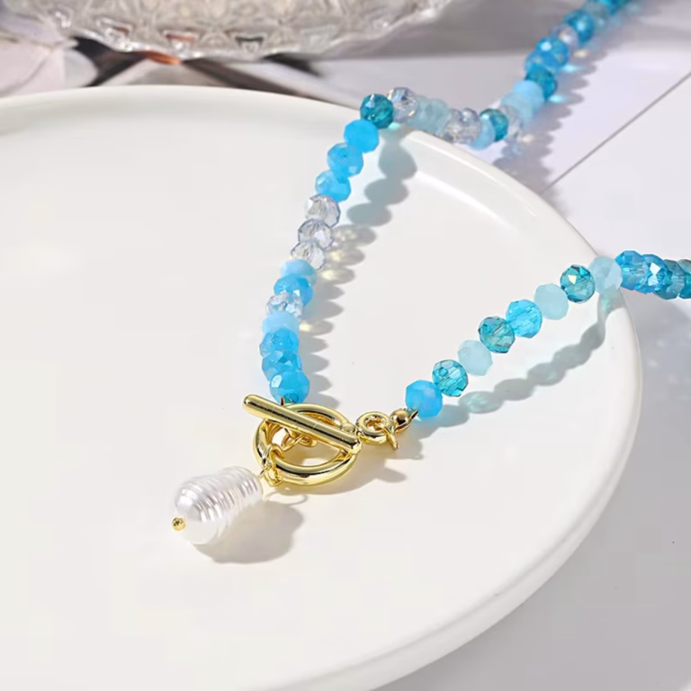 Freshwater Pearl Pendant Necklace (Blue)