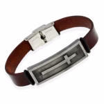 vintage men's leather cross bracelet (brown)