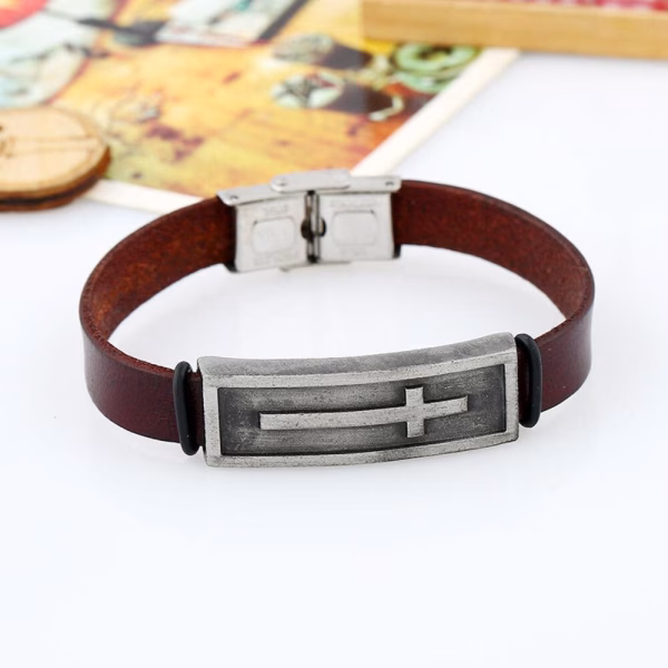 vintage men's leather cross bracelet-img1