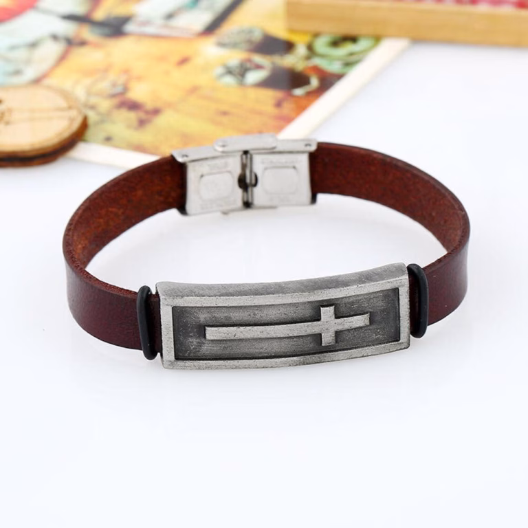 vintage men's leather cross bracelet-img1