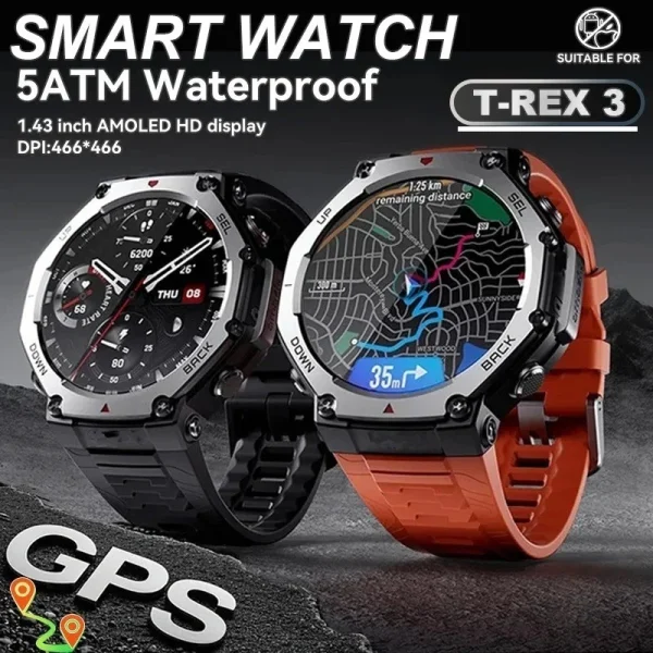 2026 Military Smart Watch – T‑Rex 3 GPS Compass Altimeter Tactical Gear