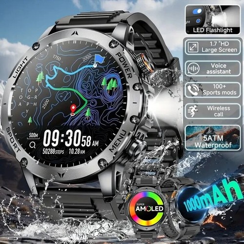 2026 Outdoor Smart Watch Men – Tactical GPS Compass with LED Flashlight